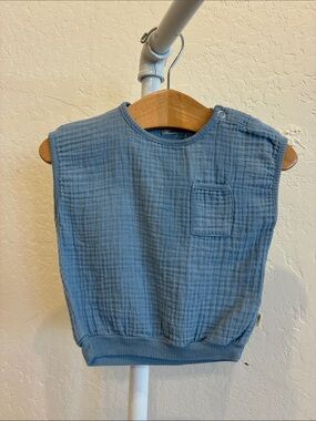 Children's Lightweight Blue Gauze Tank Top with Pocket